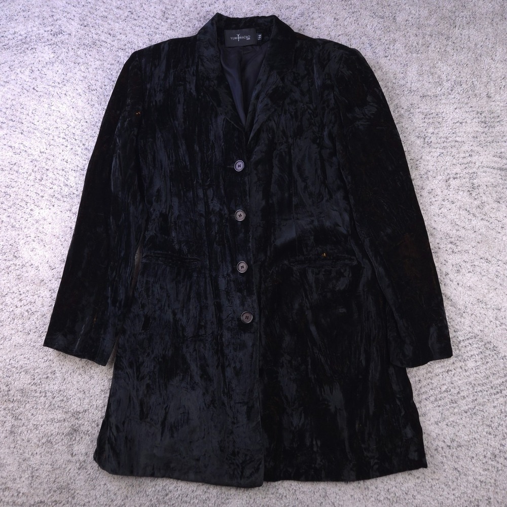 Yumi Mazao Jacket Womens Size 44 34US Velvet Button Up Duster Paris Black France